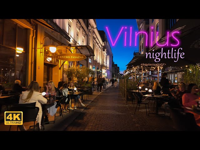 Night Walk in Vilnius Street 4K