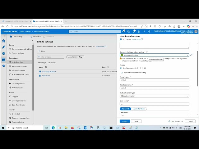 Problem with Azure Data Factory connection with on premise Sql Server