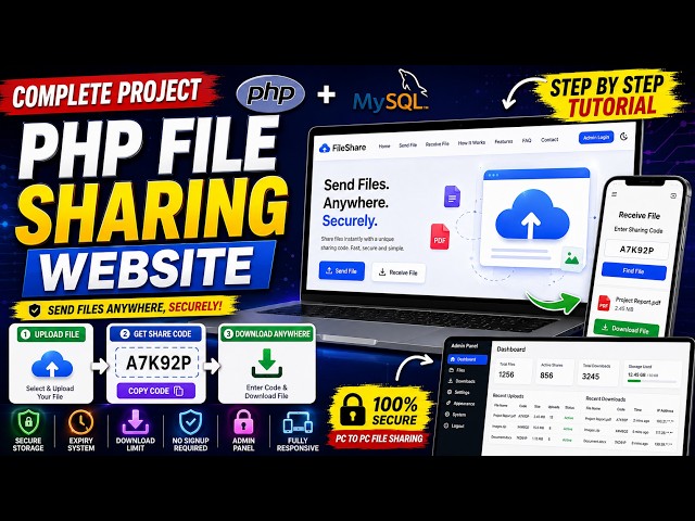 PHP File Sharing Website बनाएं 🔥 | Send & Receive Files Online | PHP + MySQL Full Project