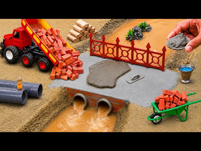 DIY Mini Tractor Builds an Amazing Drainage Bridge with Bricks | Mini Construction Project