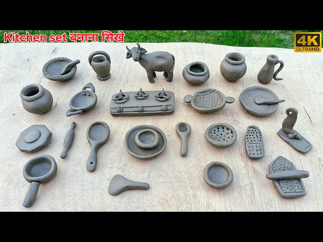 ☕️How to make miniature polymer kitchen set mitti🍽 kitchen set with clay/handmade new design kitchen