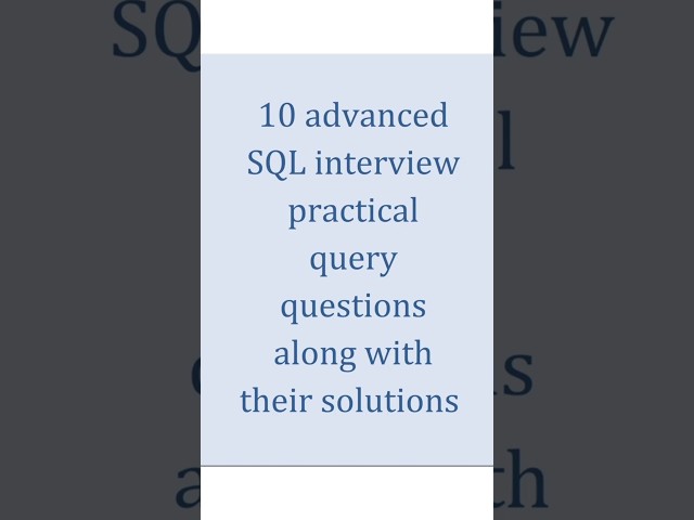 10 Advance SQL Interview Questions | Top 10 Sql Query
