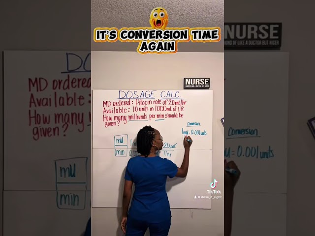 Dosage calculations with Nurse A using dimensional analysis to solve math problems. 