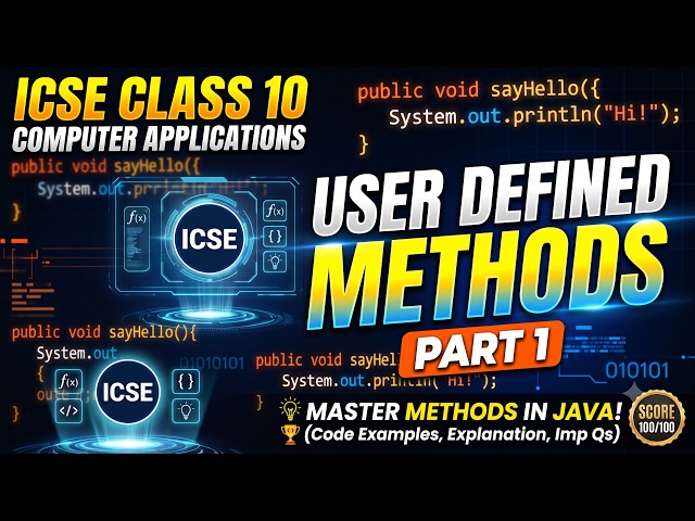 Master User-Defined Methods in Java | ICSE Class 10 Computer Applications (Part 1)