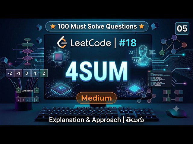 🔥 LeetCode 18 | 4Sum Explained in Telugu | Brute Force ➜ Optimal | Dry Run | Interview Question 🚀