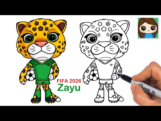How to Draw Zayu the Jaguar | FIFA Soccer World Cup Mascot | Relaxing Follow Along Hobby