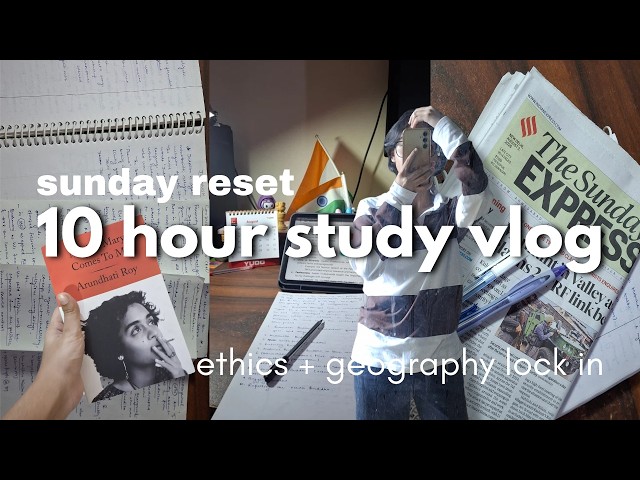 10 hours *intense STUDY VLOG* 📖 🤍 | UPSC study vlog, sunday reset, ethics revision, productive vlog
