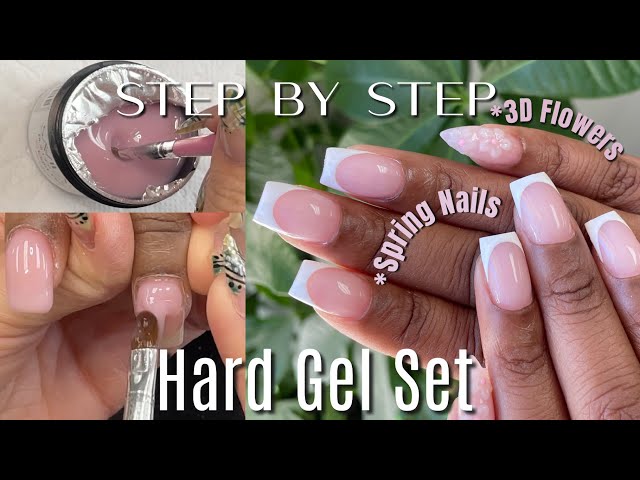 Step by step Hard Gel/Builder Gel Full Set of Nail - FRENCH TIP AND 3D FLOWERS NAIL ART