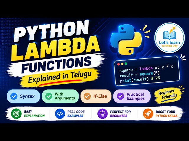 Python Lambda Functions Explained in Telugu | Syntax, Arguments & If-Else | Beginners