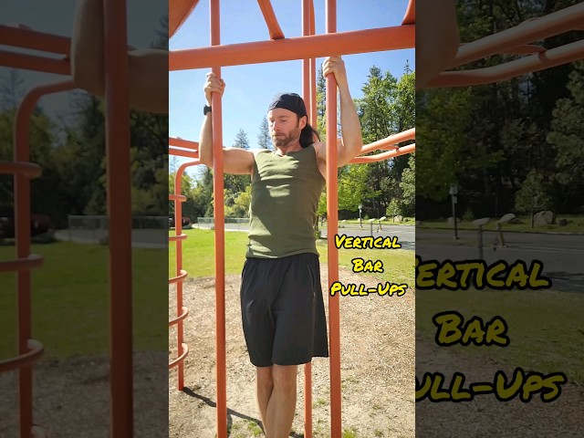 Vertical Bar Pull Ups for an Extra Grip Challenge in a Calisthenics Park Workout