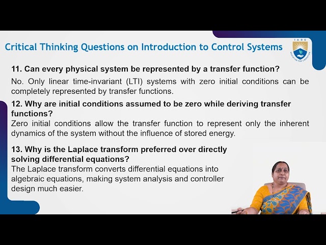 Critical  Thinking Questions on Introduction to Control Systems by Mr. P Ganga Bhavani
