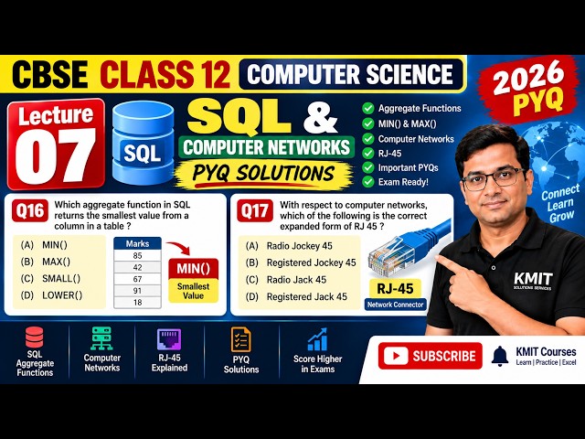 07 CBSE Class 12 Computer Science 2026 PYQ Q16 & Q17 SQL & Computer Networks