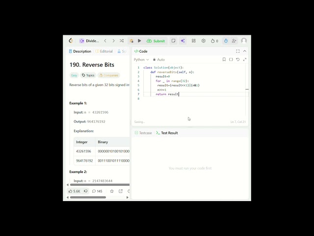 Reverse Bits |LeetCode 190|Simple Bit Manipulation|Python #coding #programming #python #leetcode
