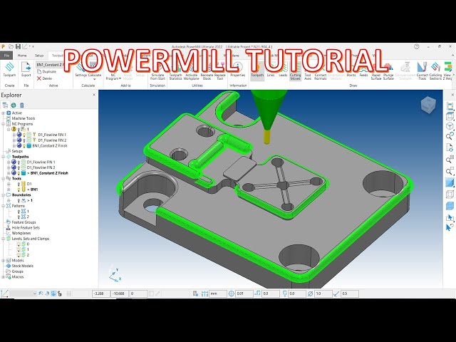 PowerMill 2022 Tutorial #105 | Mill 3D Flowline, Constant Z Finish, Trim toolpath