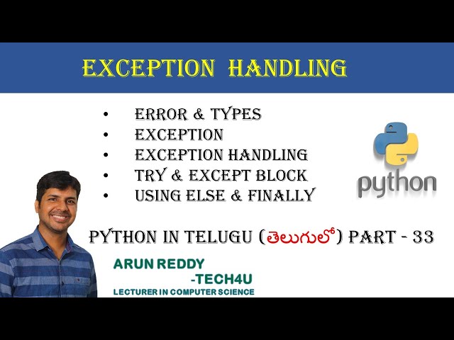 PYTHON IN TELUGU PART 33 - EXCEPTION HANDLING IN PYTHON TELUGU | PYTHON EXCEPTION HANDLING IN TELUGU