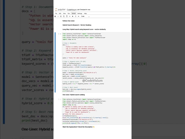 Python One-Liner: Hybrid Search (Keyword + Vector) Ranking 🔍🧠 #PythonTips