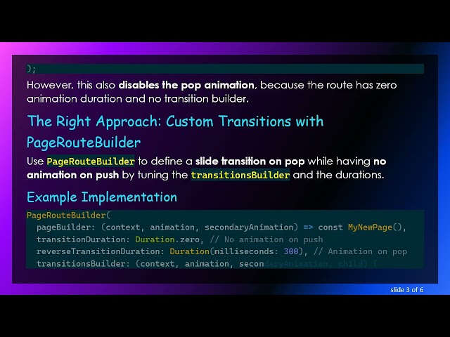 How to Disable Push Animation but Enable Pop Slide Transition in Flutter