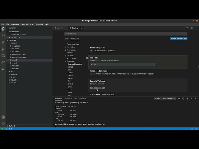 Auto-detected tasks in Ada extension for VSCode