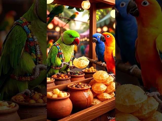 A parrot shares and eats golgappa with his friends #youtube #parrotfood #viral  #indianbirds #parrot
