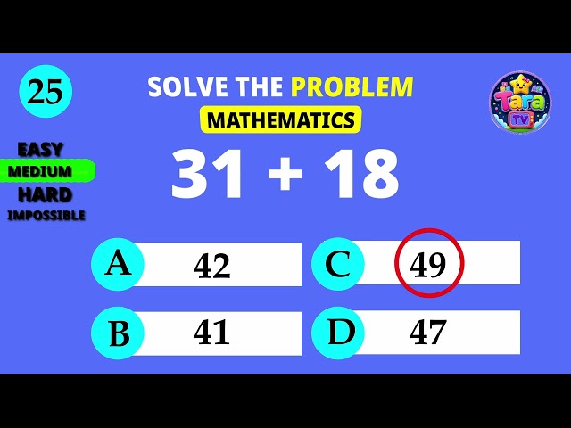 🧮 Solve the Math Problem Quiz for Kids | Easy Addition Challenge | Fun Learning Game | Tara TV Kids