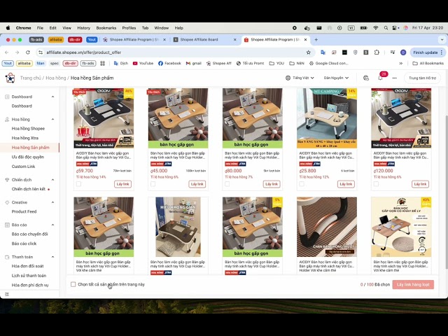 Tool lấy link Shopee Affiliate tự động theo hoa hồng và lượt bán