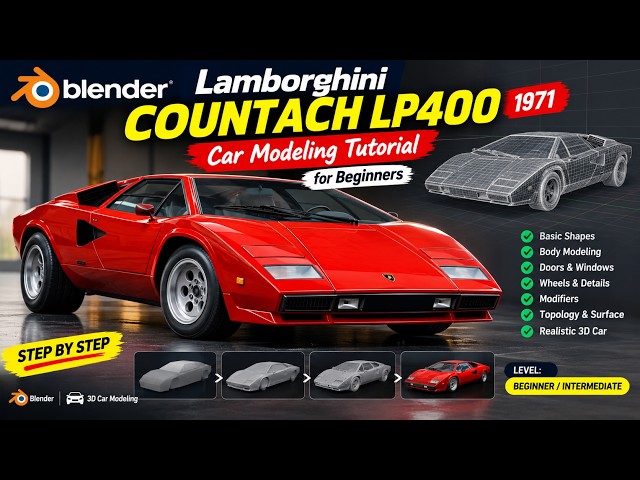 🔥 Lamborghini Countach LP400 1971 in Blender | Car Modeling Tutorial for Beginners | Part - 1