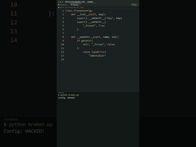 Build Real Immutable Frozen Classes in Python! 🧊 #shorts #python