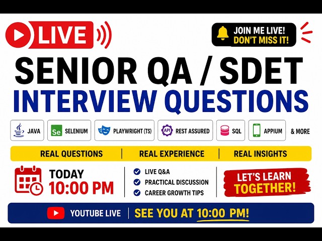 LIVE: Senior QA & SDET Interview Questions 2026 | Java, Selenium, Playwright, API, SQL