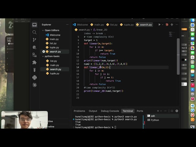 binary search and linear search in python with practice question