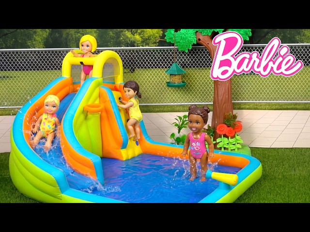 Barbie & Ken Doll Family Getting Ready for Birthday Pool Party