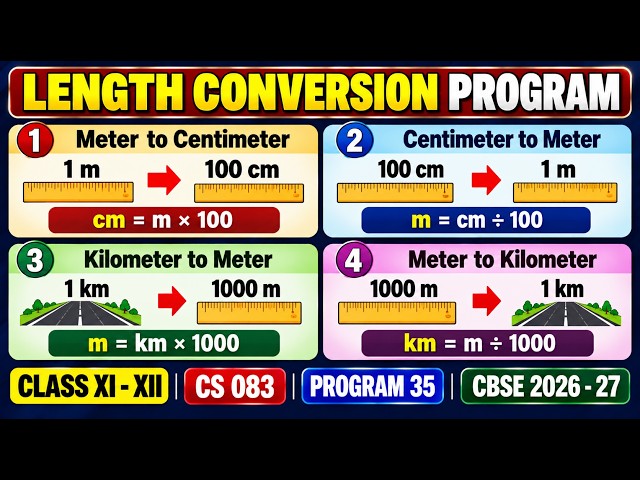 Length Conversion Programs in Python | Meter, Centimeter & Kilometer | Class XI-XII CS 083
