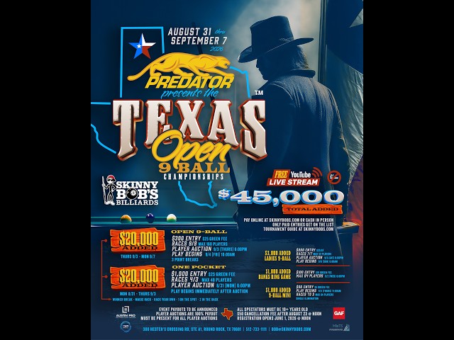 TEXAS OPEN 9 BALL CHAMPIONSHIP 2026,  MAIN EVENT MAIN TABLE 1