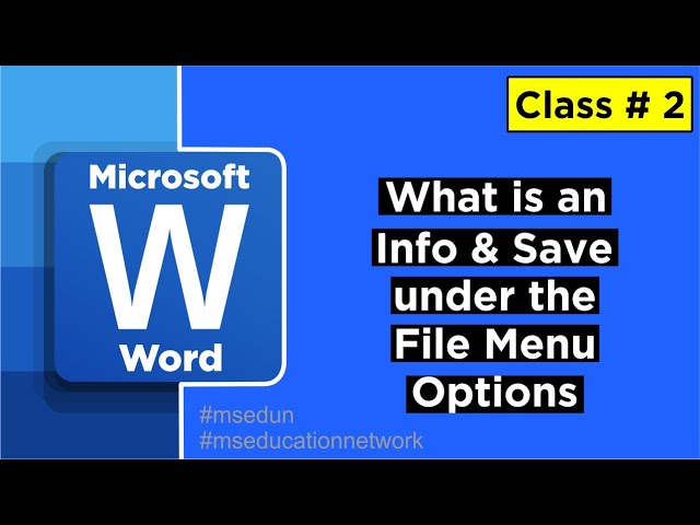 Info and Save under the File Menu Option  MS Word Class 2 in Urdu/Hindi