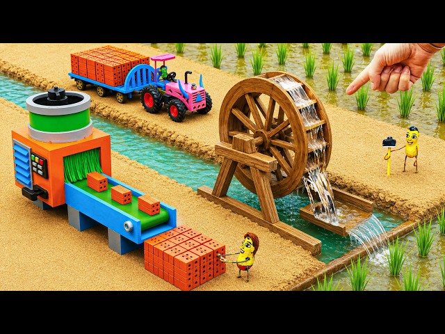 DIY Mini Tractor 🚜 Water Wheel Powers a Brick Making Machine 💧🧱 | HP Mini