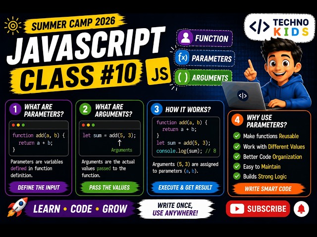 JavaScript Class 10 | Function Parameters & Arguments Explained | JavaScript for Beginners