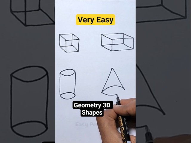 very easy geometric shapes drawing | how to draw geometry 3D Shapes Cube cuboid cone cylinder