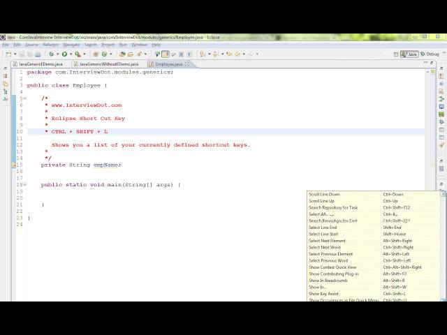 CTRL SHIFT L ECLIPSE SHORT CUT KEY DEMO