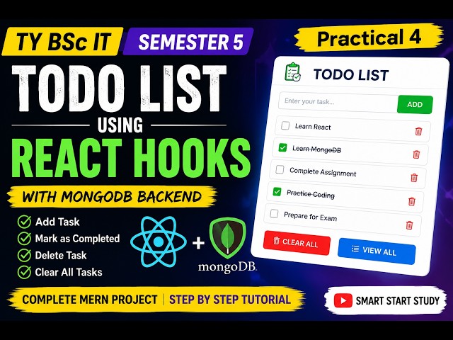 TY BSc IT Semester 5 | Practical 4 | React TODO List App using React Hooks | Step-by-Step Tutorial