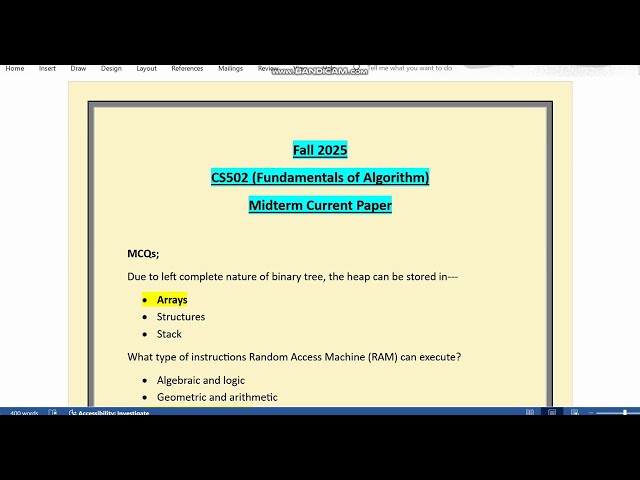 CS502 Midterm Current Paper Fall 2025 || Fundamentals of Algorithm || VU Zone