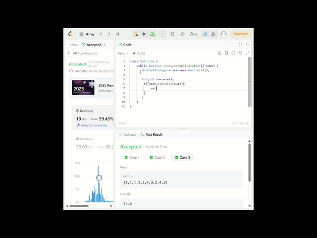 LeetCode 217 | Contains Duplicate | Easy| HashSet Explained |Java  #coding #java #programming #code