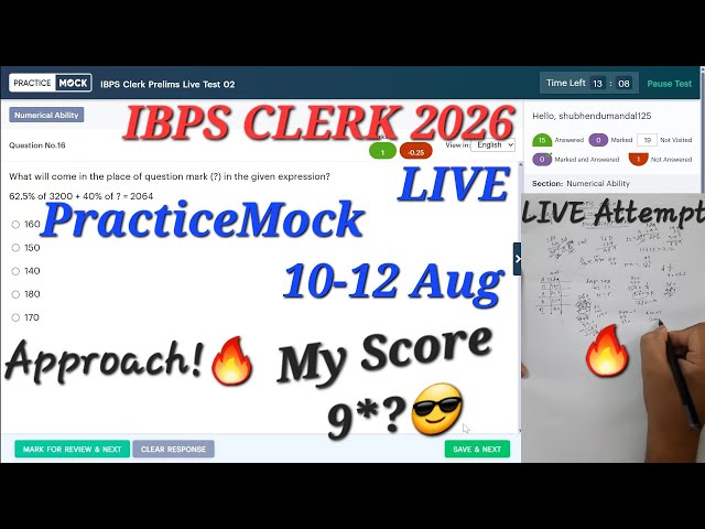 PRACTICEMOCK IBPS CLERK LIVE Mock 10-12 August | My SCORE🔥😎| How to Attempt🔥#ibpsclerk  #sbiclerk