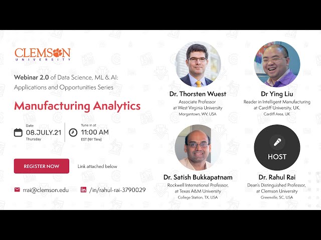Data Science, Machine Learning and AI: Applications Webinar 2: Manufacturing Analytics