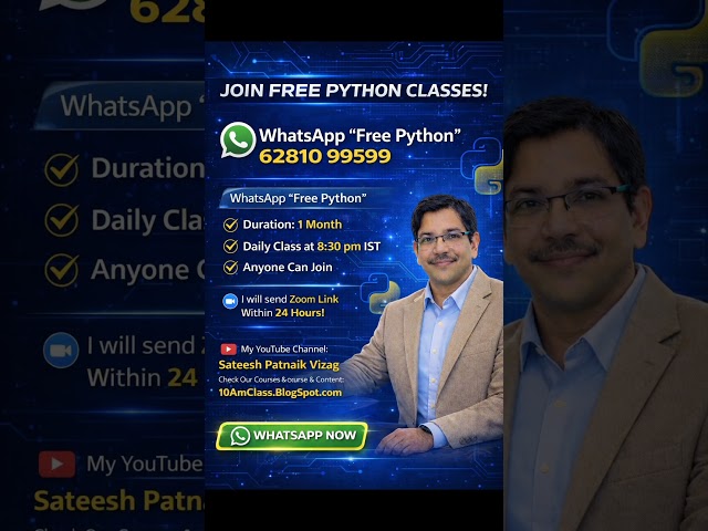 FREE Python Class | Start Learning Python Today | Live Online Class @ 8:30 PM IST #python #shorts