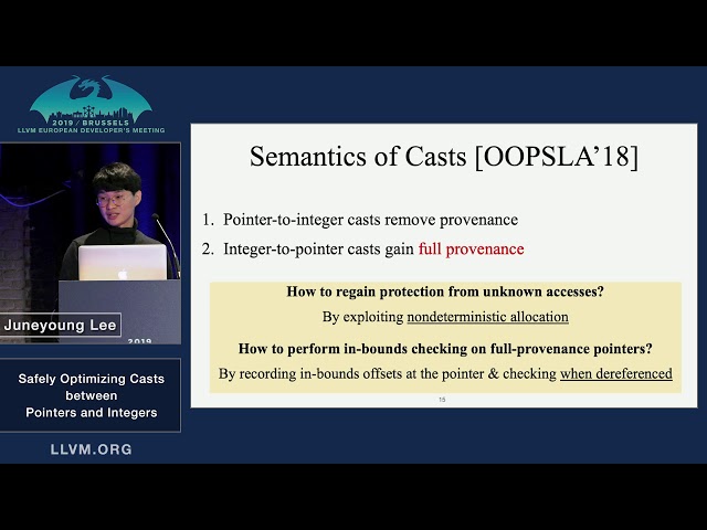 2019 EuroLLVM Developers’ Meeting: J. Lee “Safely Optimizing Casts between Pointers and Integers”
