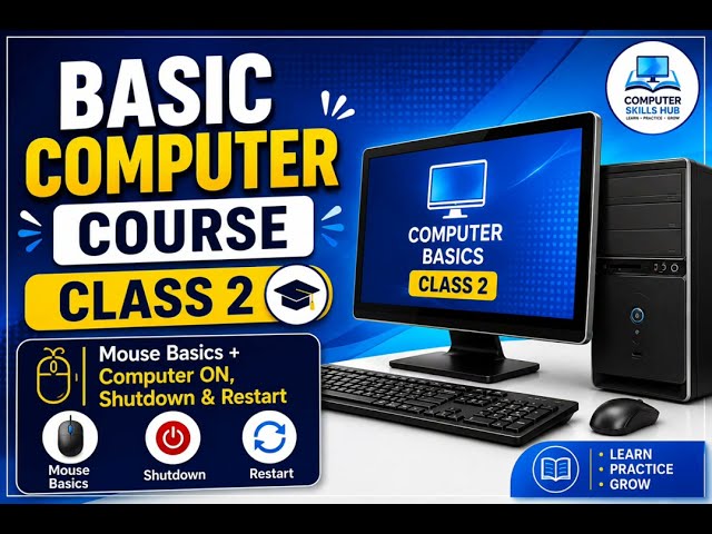 Basic Computer Course | Class 2 | Use Of Mouse , Computer ON, Shutdown & Restart 💻🖱️