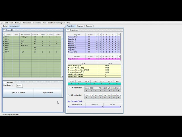 8085 Assembly Language Programming on Simulator