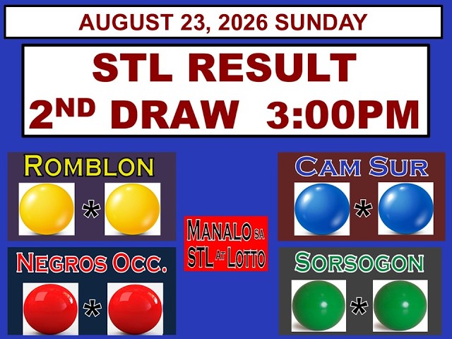 STL 2nd Draw 3pm Result Romblon Cam Sur  Sorsogon Negros Occidental August 23, 2026 SUNDAY