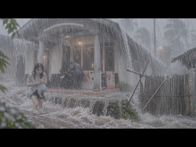 EXTREME WEATHER in Indonesia 🌧️⚡ Torrential Rain & Thunder | ASMR Rain Village