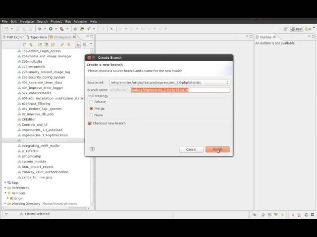 Creating a local branch from a Git repository