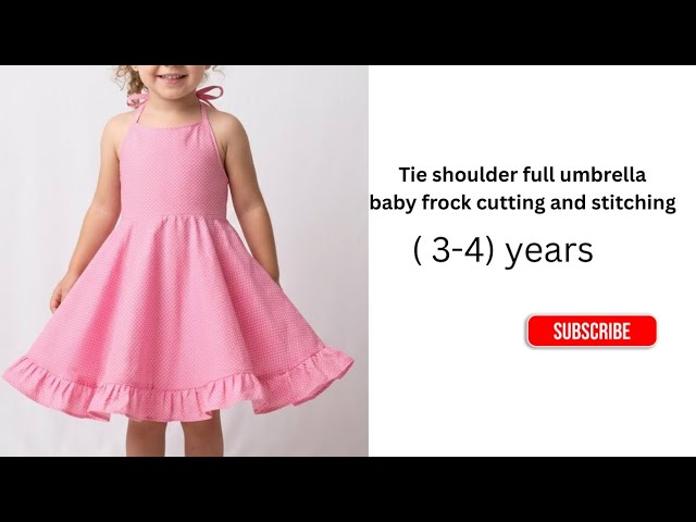 Tie shoulder  full umbrella baby frock with frill cutting and stitching 